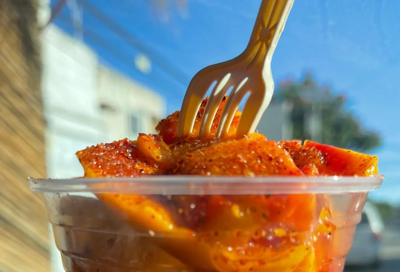 Fresh mango with Tajín from a street vendor in Tulum